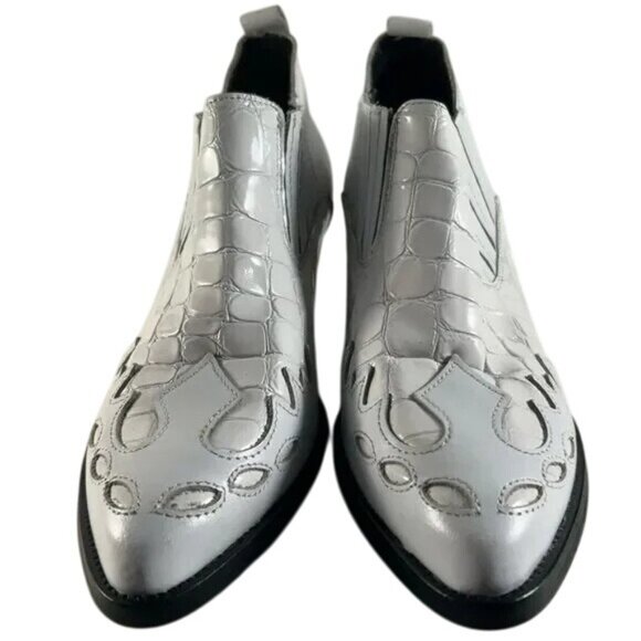 Kurt Geiger London made in Portugal White Leather Croc Embossed Ankle Booties 7 - Picture 3 of 11